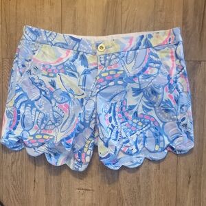 Lilly Pulitzer Scallop Hem Floral Shorts - Blue Multi